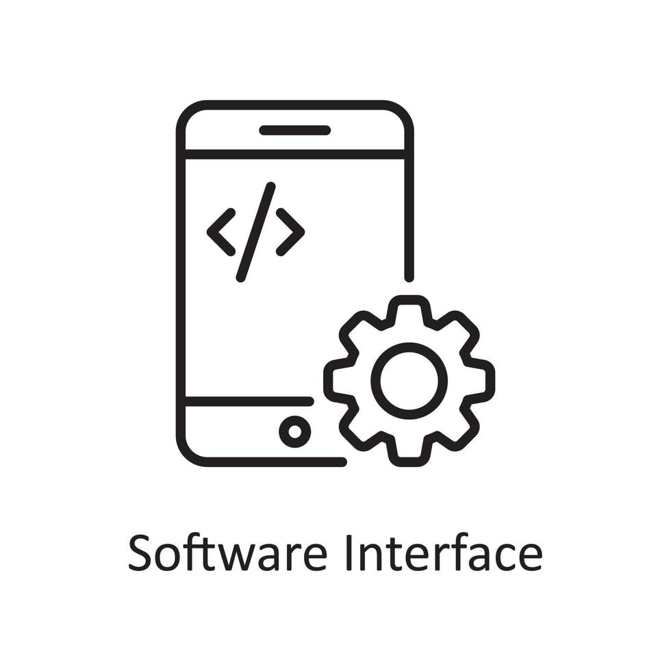 Software-Schnittstelle Vektor Umriss Icon Design Illustration. Design- und Entwicklungssymbol auf Datei des weißen Hintergrundes ENV 10