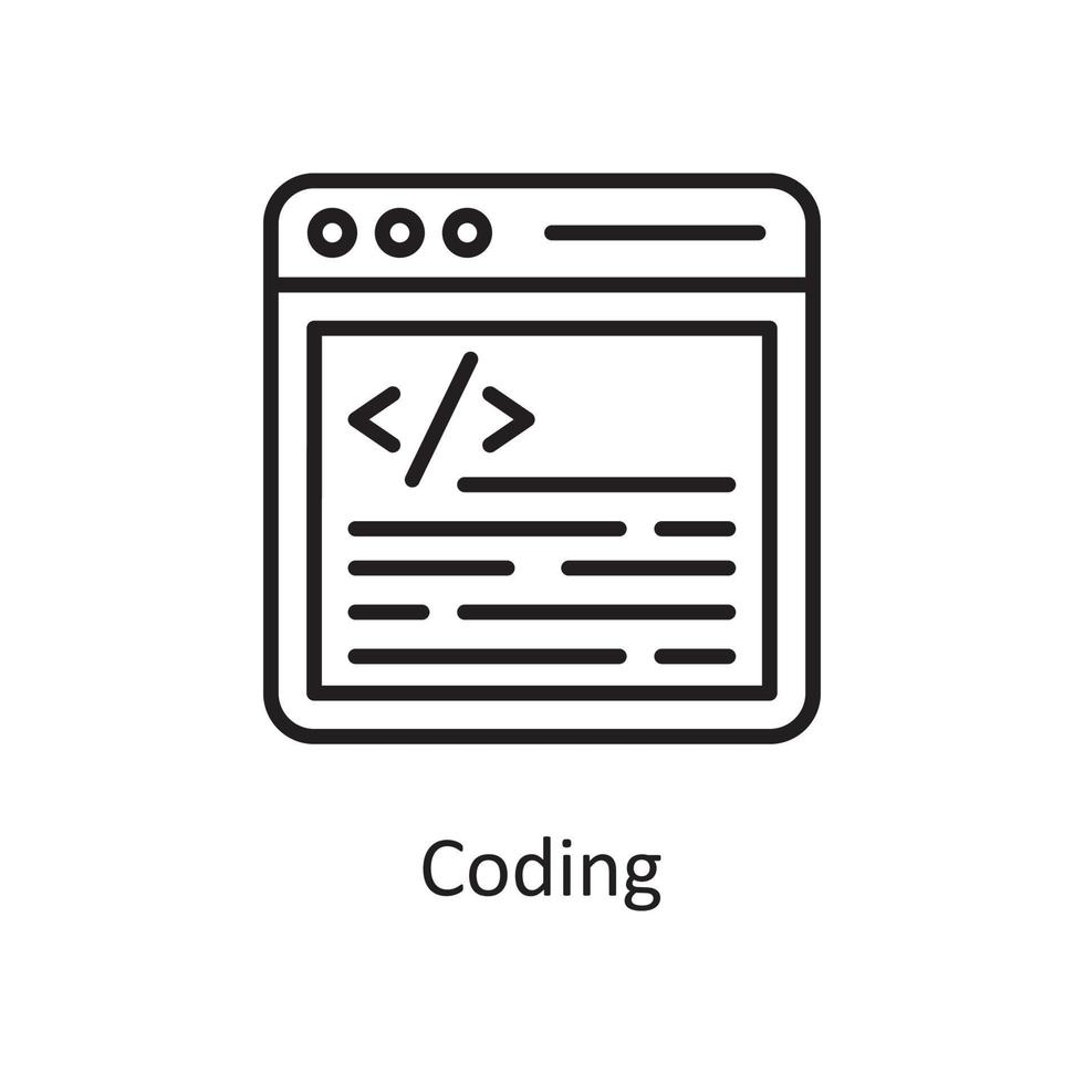 Kodierung Vektor Umriss Icon Design Illustration. Design- und Entwicklungssymbol auf Datei des weißen Hintergrundes ENV 10
