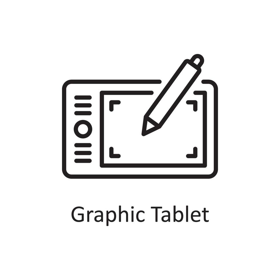 Grafik-Tablet-Vektor-Gliederung-Icon-Design-Illustration. Design- und Entwicklungssymbol auf Datei des weißen Hintergrundes ENV 10 vektor