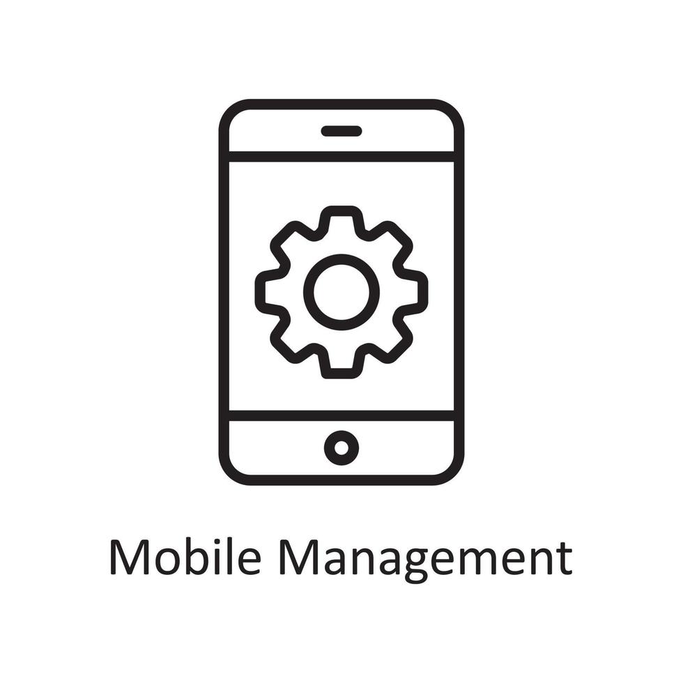 mobile Management-Vektor-Gliederung-Icon-Design-Illustration. Geschäfts- und Datenverwaltungssymbol auf Datei des weißen Hintergrundes ENV 10 vektor