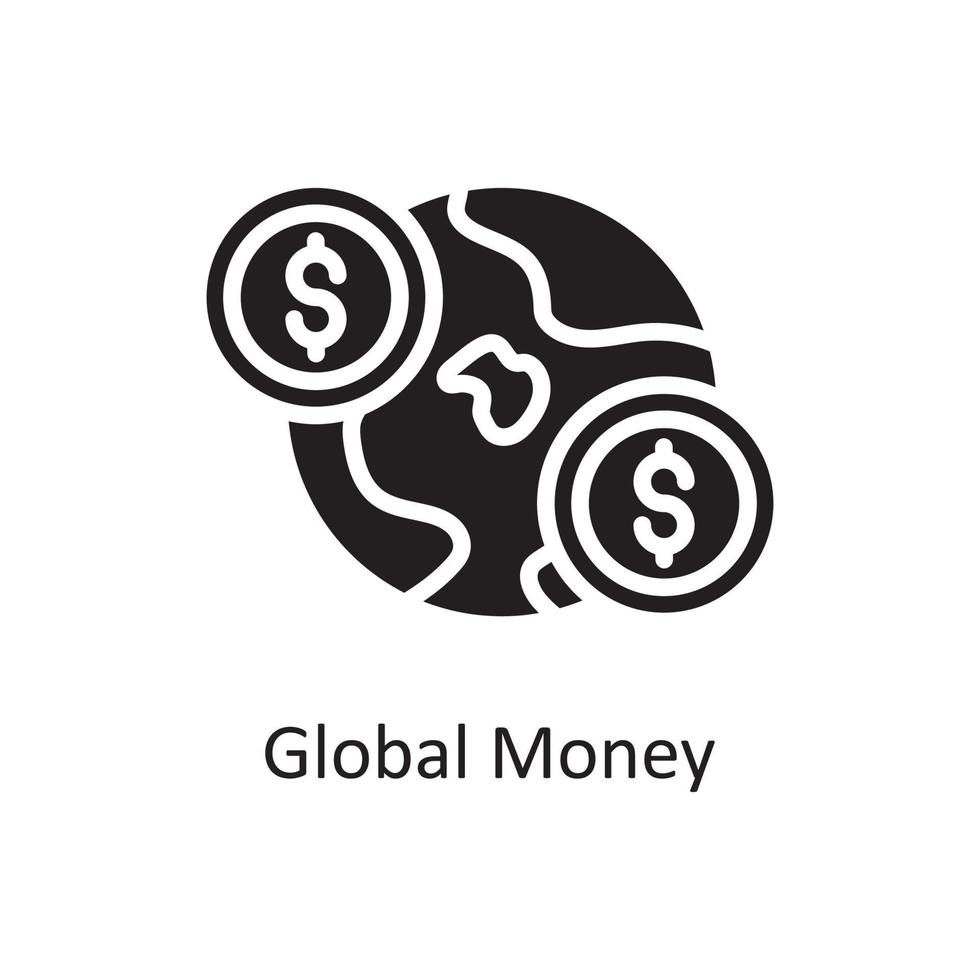 Ikonen-Designillustration des globalen Geldvektors solide. Geschäfts- und Datenverwaltungssymbol auf Datei des weißen Hintergrundes ENV 10 vektor