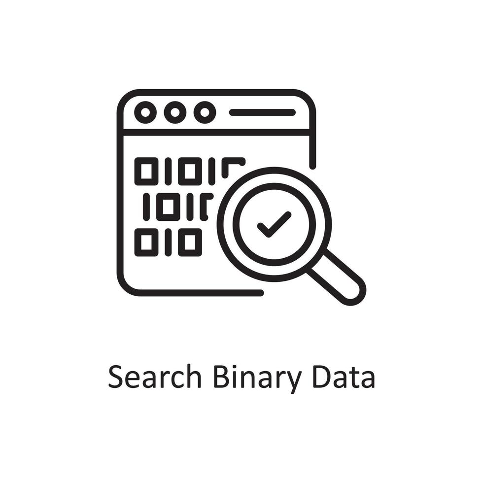 Sök binär data vektor översikt ikon design illustration. företag och data förvaltning symbol på vit bakgrund eps 10 fil