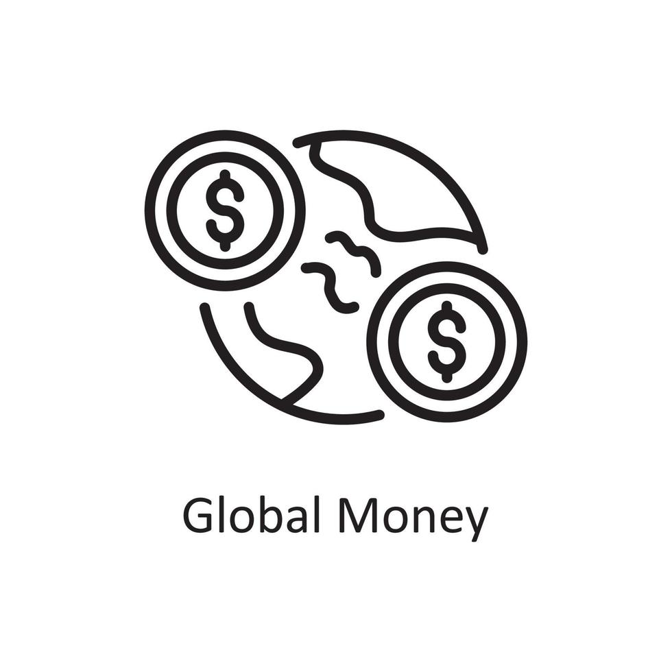 globales Geld-Vektor-Gliederung-Icon-Design-Illustration. Geschäfts- und Datenverwaltungssymbol auf Datei des weißen Hintergrundes ENV 10 vektor