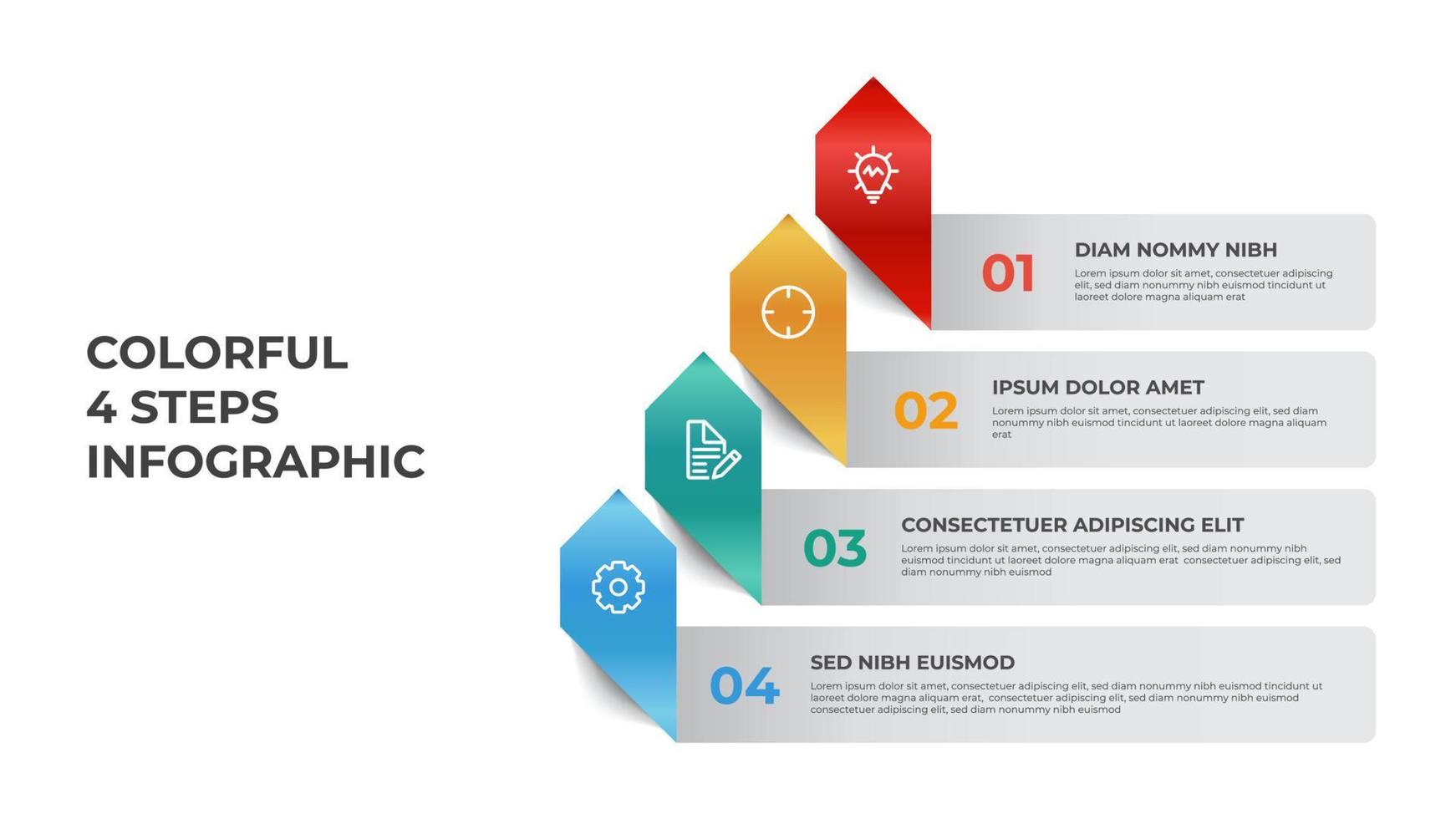 Business-Infografik-Element-Vorlagenvektor mit 4 Stufen, Zeilenlistendiagramm-Layout mit Pfeilen, Datenvisualisierungsdiagramm. vektor