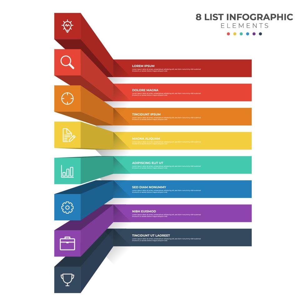 8 poäng av steg diagram, 3d lista layout, infographic element mall vektor med ikoner