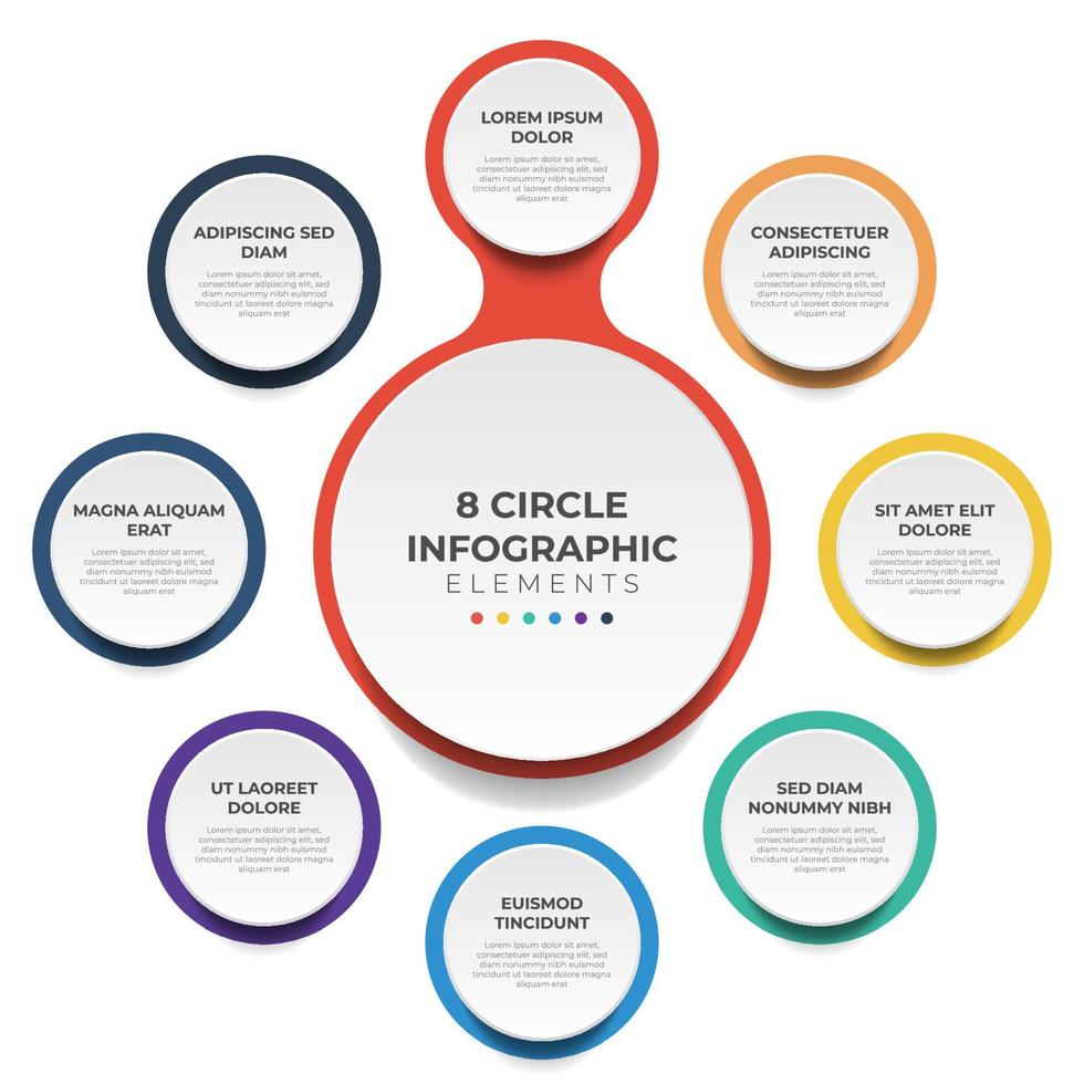 cirkulär layout diagram med 8 poäng av steg, sekvens, färgrik cirkel infographic element mall vektor. vektor