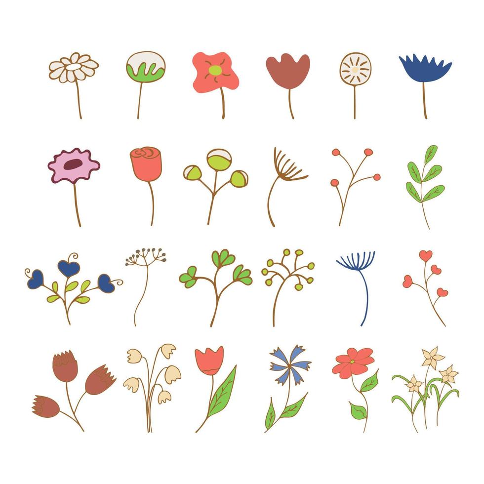 uppsättning av vår och sommar blommor och kvistar vektor illustration