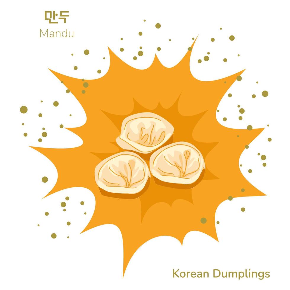 traditionell koreanska gata mat klimpar affisch. koreanska mandu. översättning från koreanska dumplings. asiatisk mat mellanmål. vektor illustration.