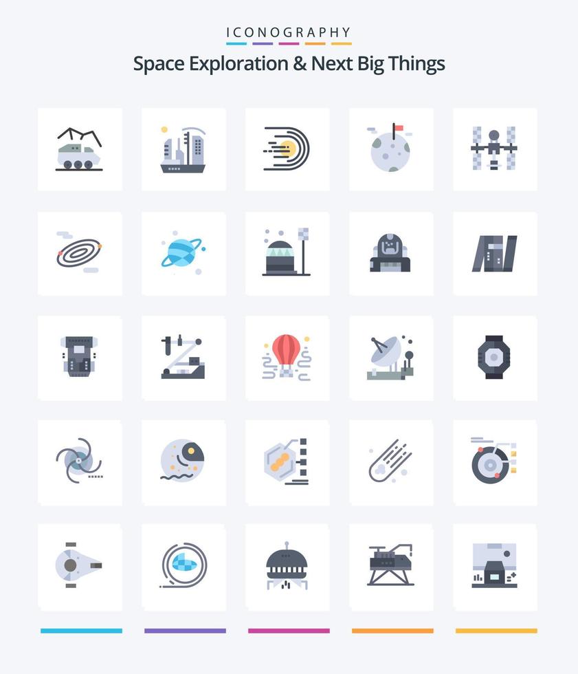 kreative Weltraumerkundung und nächste große Dinge 25 flache Icon-Packs wie Riese. Planet. Kuppel. Platz. Flug vektor