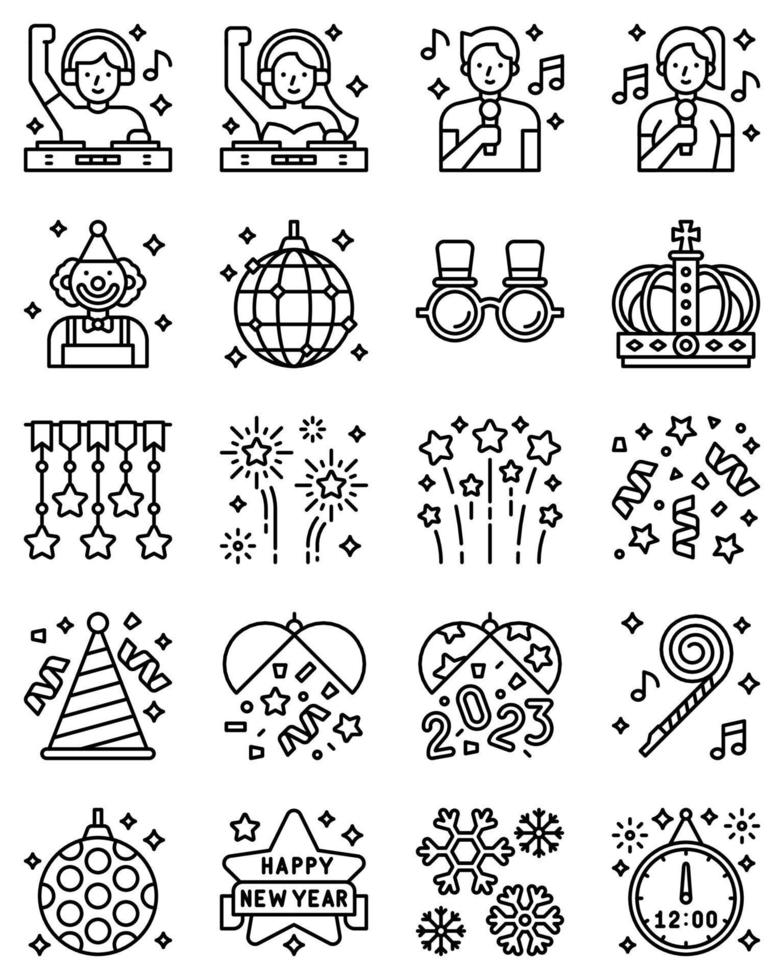 neues Jahr Realated Line Vector Icon Set
