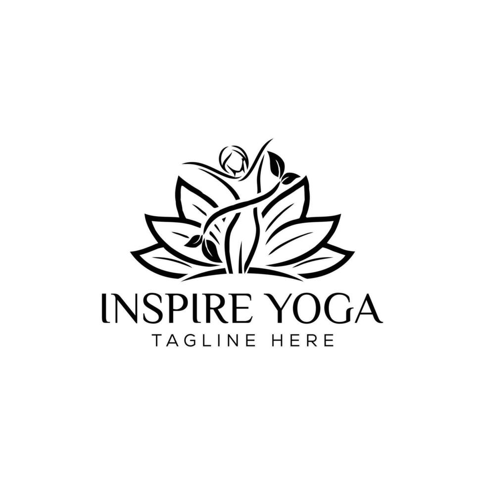 yoga inspirera logotyp mall - yoga med blomma vektor