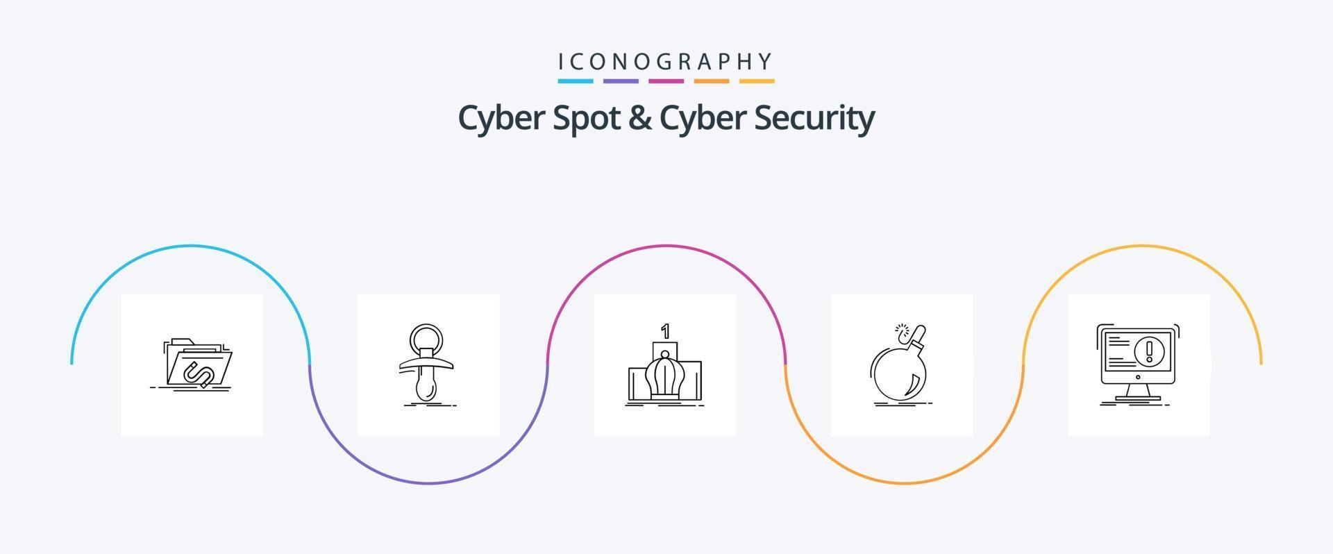 cyber fläck och cyber säkerhet linje 5 ikon packa Inklusive fara. bomba. nippel. kunglig. ledarskap vektor