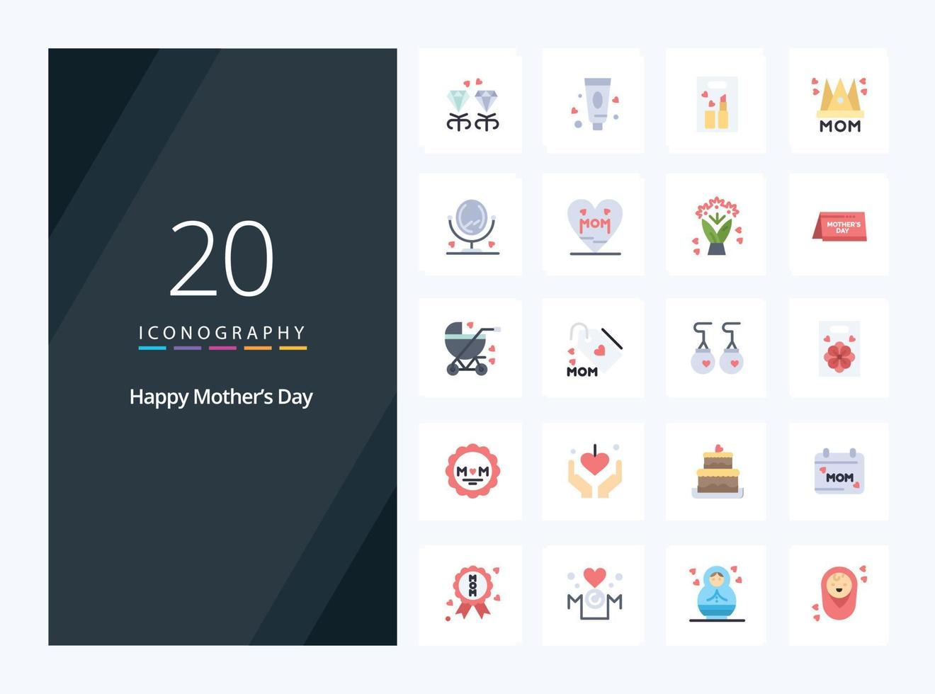 20 Lycklig mödrar dag platt Färg ikon för presentation vektor