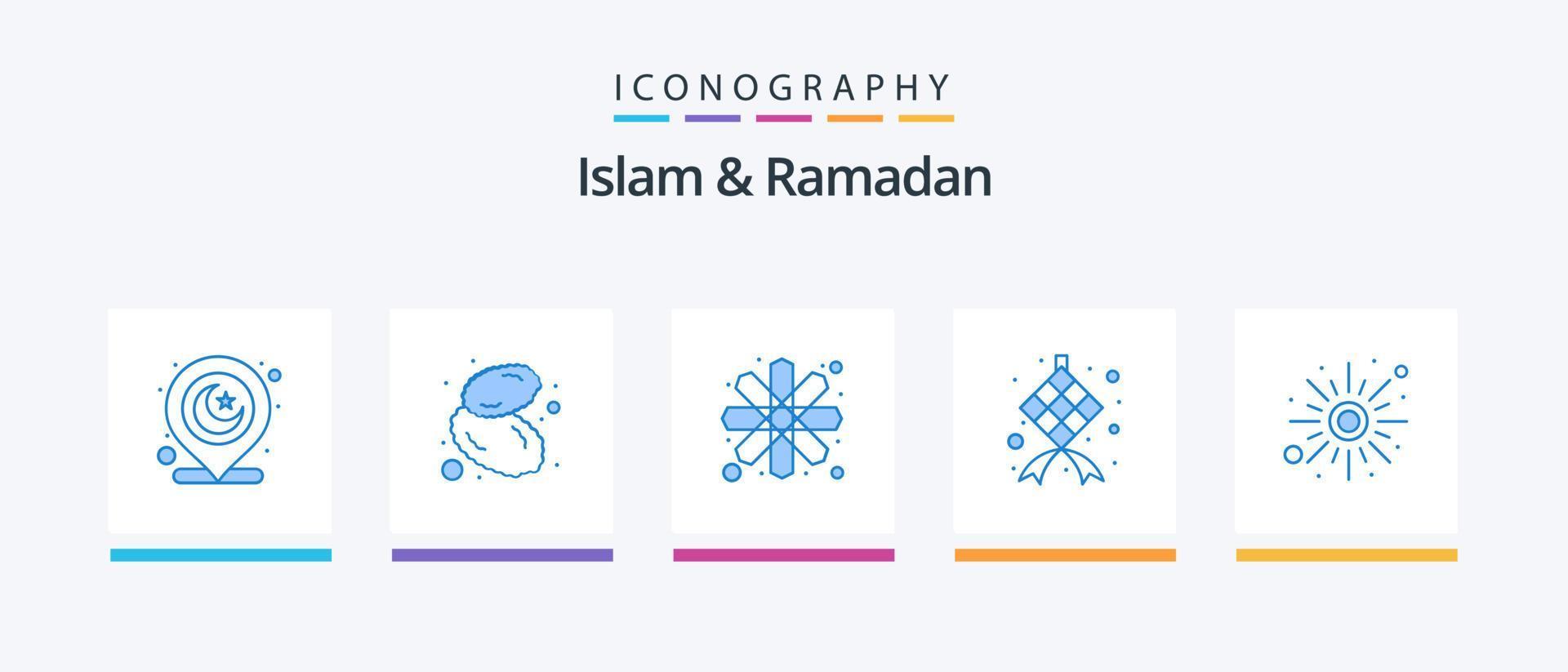 Islam und Ramadan Blue 5 Icon Pack inklusive Wetter. erhebt euch. geometrisch. Muslim. Dekoration. kreatives Symboldesign vektor