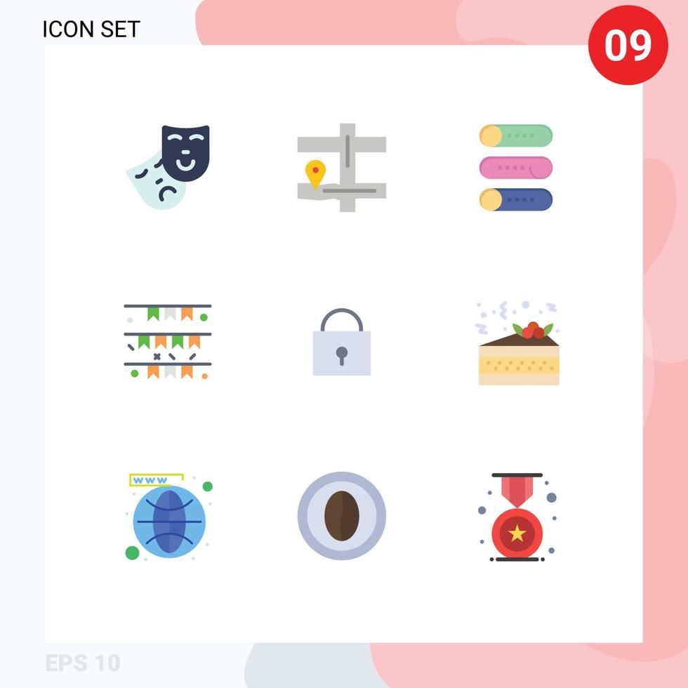 platt Färg packa av 9 universell symboler av låst Twitter växla irländsk krans redigerbar vektor design element