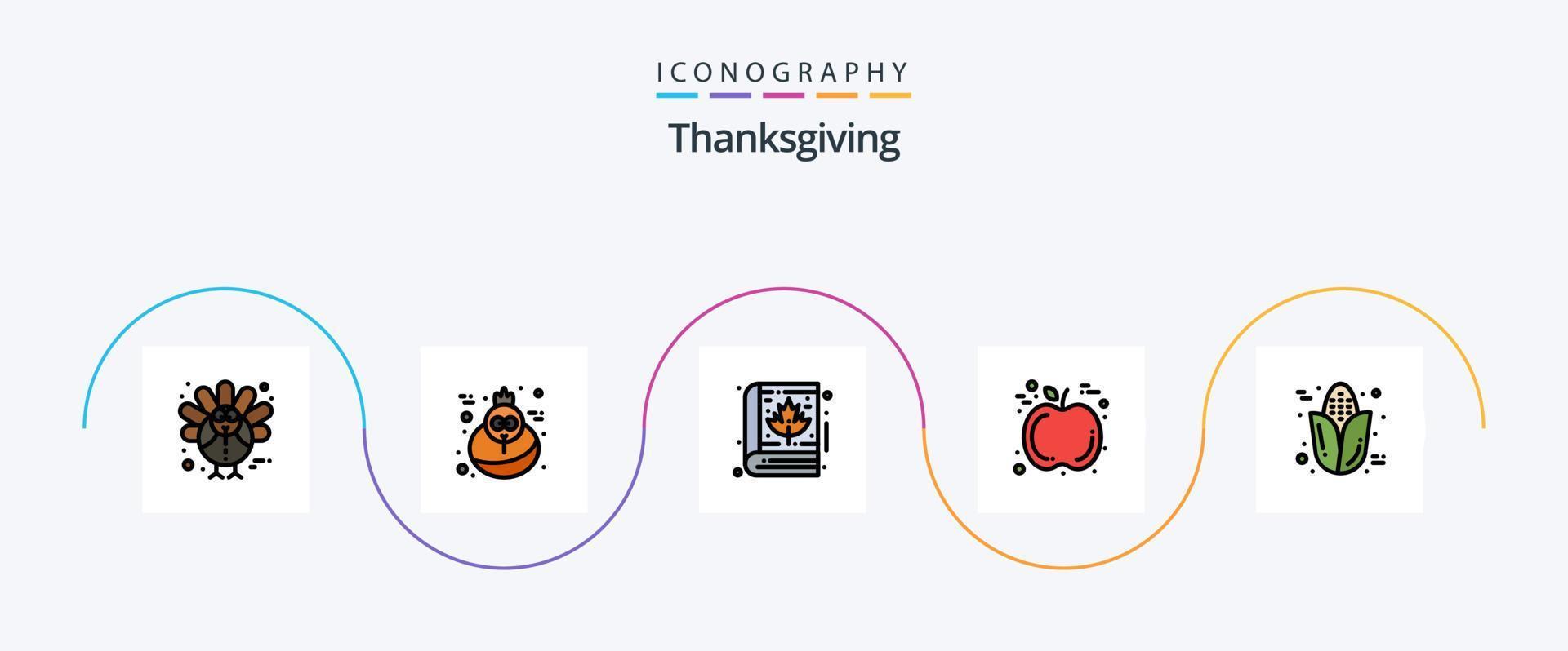 Thanksgiving Line gefüllt Flat 5 Icon Pack inklusive Thanksgiving. Kolben. Blatt. Herbst. Obst vektor