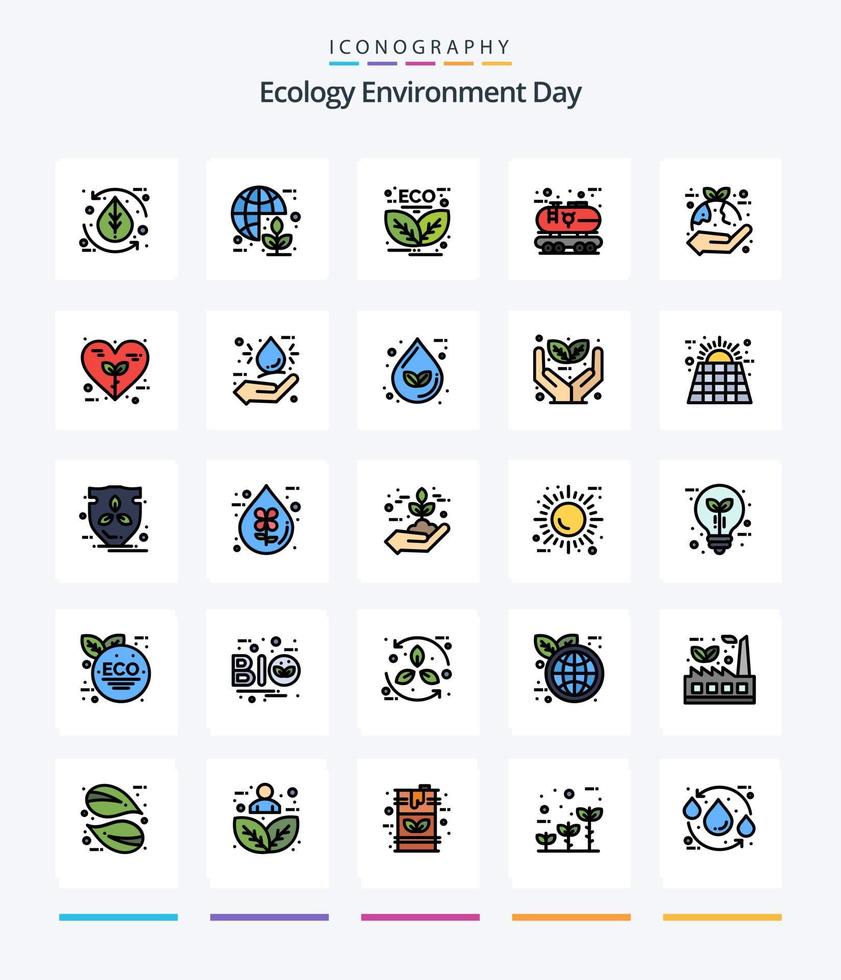 kreativ ekologi 25 linje fylld ikon packa sådan som energi. eko. värld. blad. energi vektor