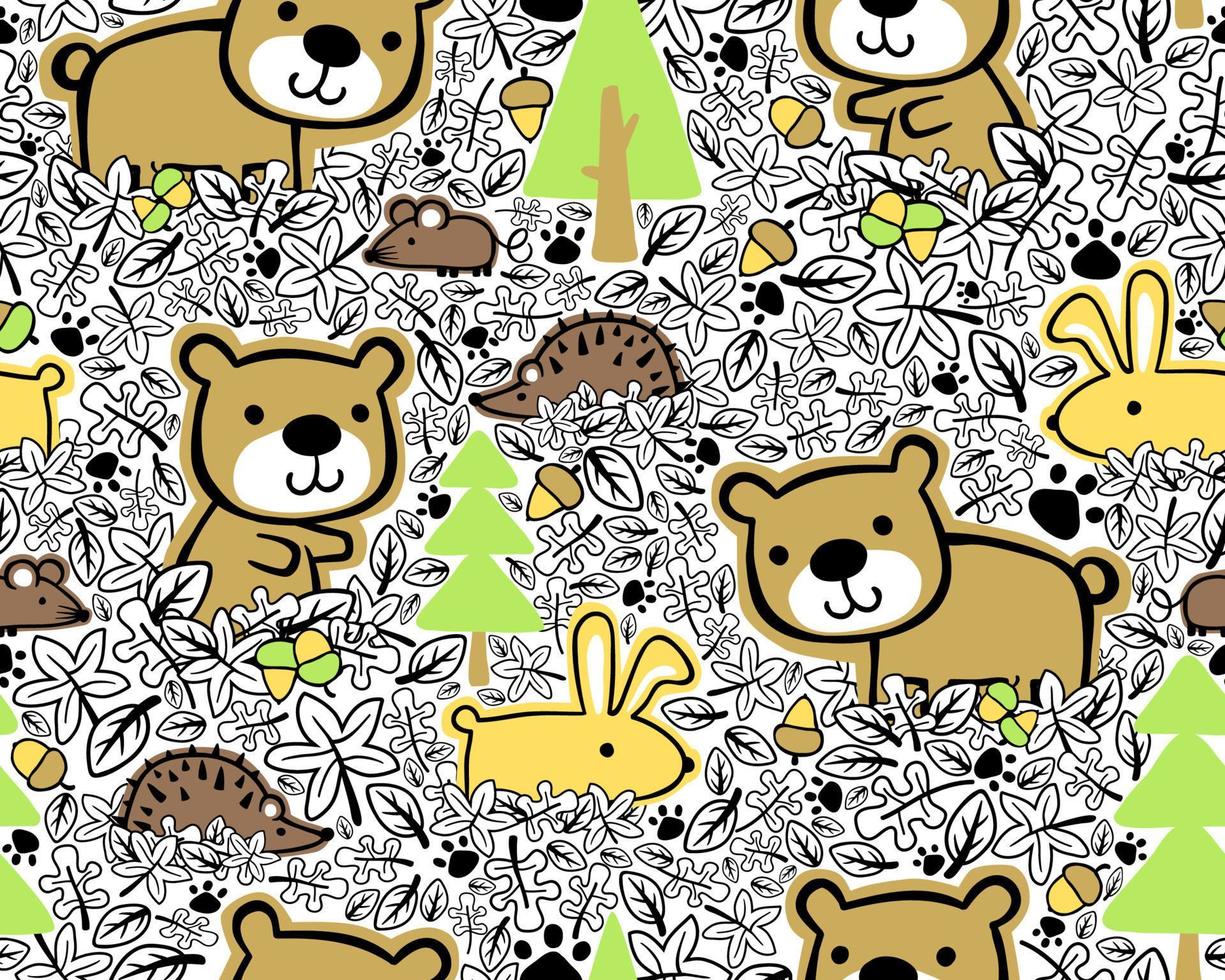 sömlös mönster vektor av trän djur tecknad serie, trä element tecknad serie