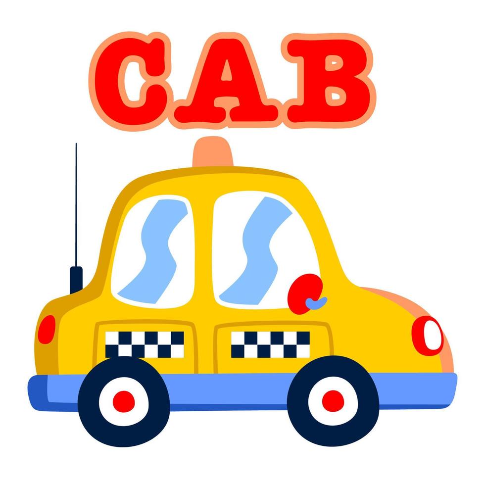 gelbe taxivektorkarikatur auf weißem hintergrund vektor