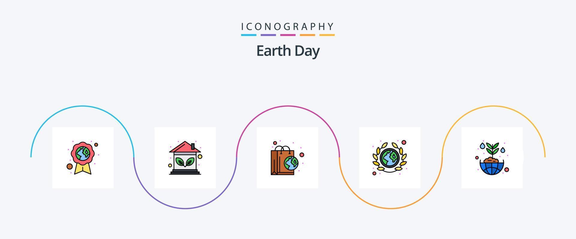 Earth Day Line gefüllt Flat 5 Icon Pack inklusive Umweltschutz. Geologie. Tasche. Erdkunde. Gemeinschaft vektor