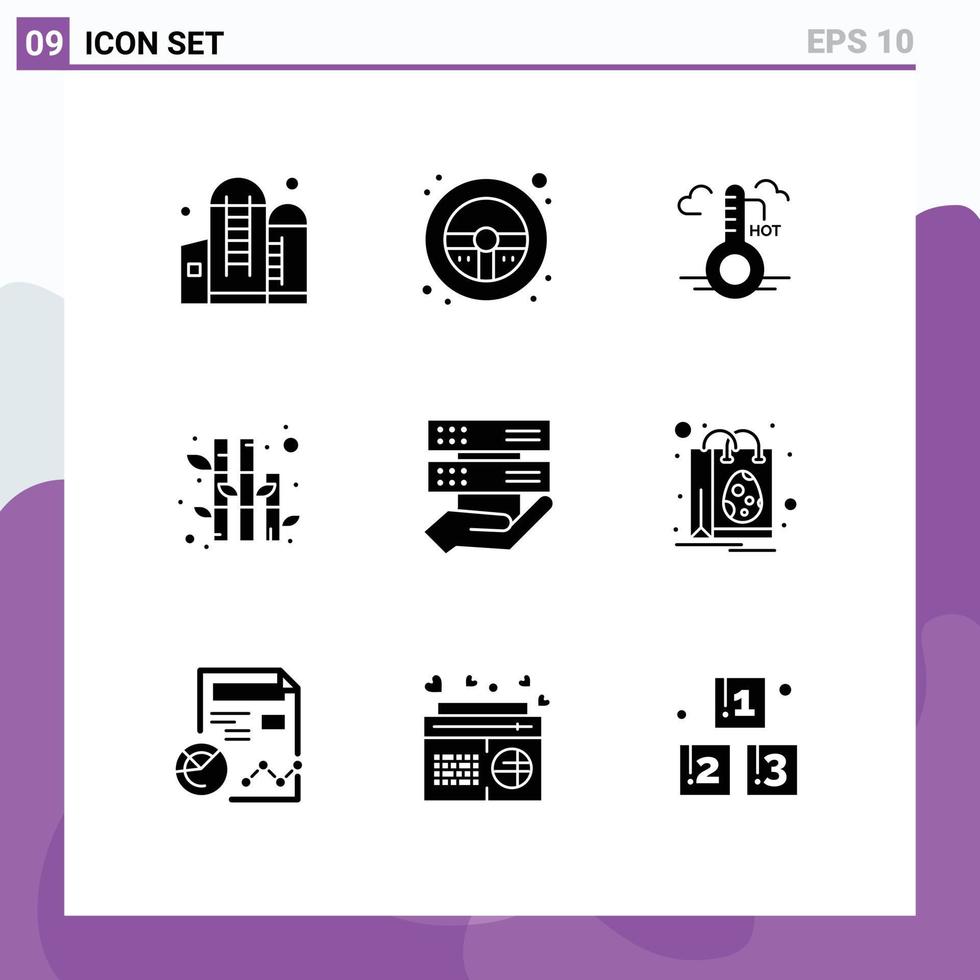 uppsättning av 9 modern ui ikoner symboler tecken för dela med sig data temperatur växt bambu redigerbar vektor design element