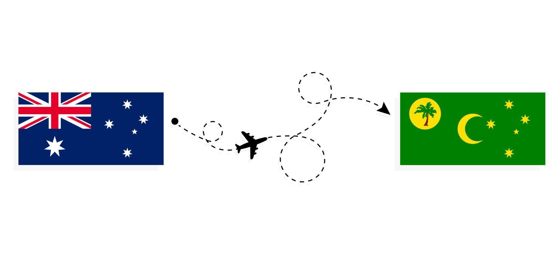 flug und reise von australien zu den kokosinseln mit dem reisekonzept des passagierflugzeugs vektor