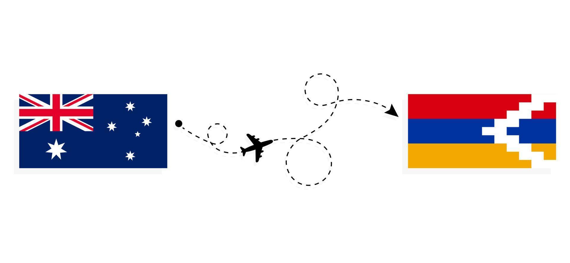 flyg och resa från Australien till Artsakh förbi passagerare flygplan resa begrepp vektor