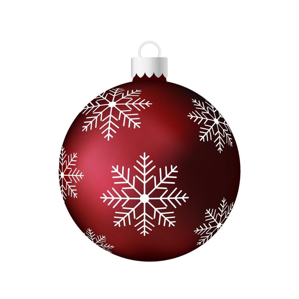 mörkröd julgran leksak eller boll volymetrisk och realistisk färgillustration vektor