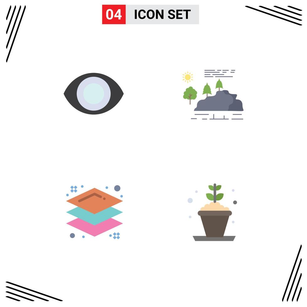 Stock Vector Icon Pack mit 4 Zeilen Zeichen und Symbolen für Augenschichten Landschaft Regen Hobbys editierbare Vektordesign-Elemente