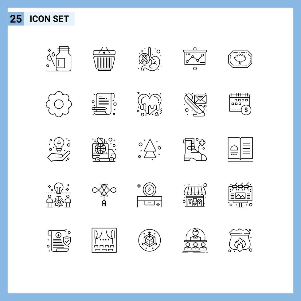 moderner Satz von 25 Zeilen Piktogramm von Projektor-Präsentationswagen Diagramm Magen editierbare Vektordesign-Elemente vektor
