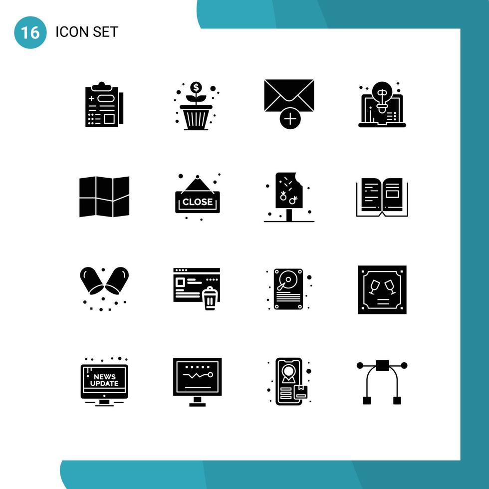 16 universelle Solid-Glyphen-Sets für Web- und mobile Anwendungen Board Map Message Location Design editierbare Vektordesign-Elemente vektor