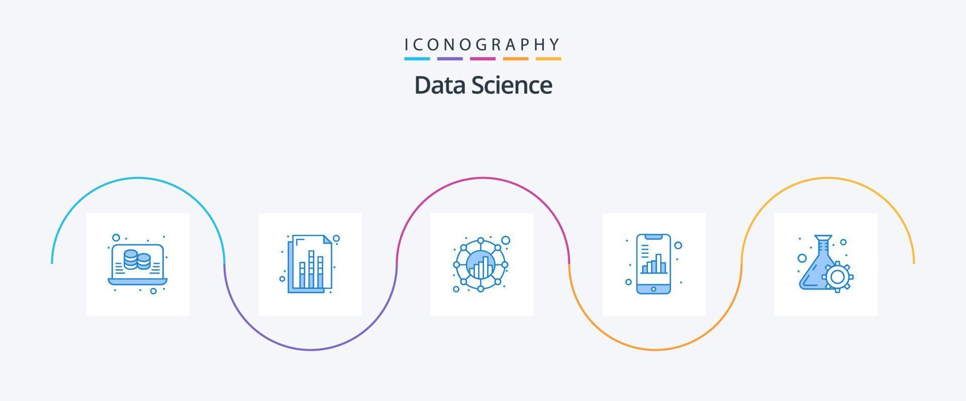 Data Science Blue 5 Icon Pack inklusive Flasche. Graph. Kommunikation. dokumentieren. Handy, Mobiltelefon vektor