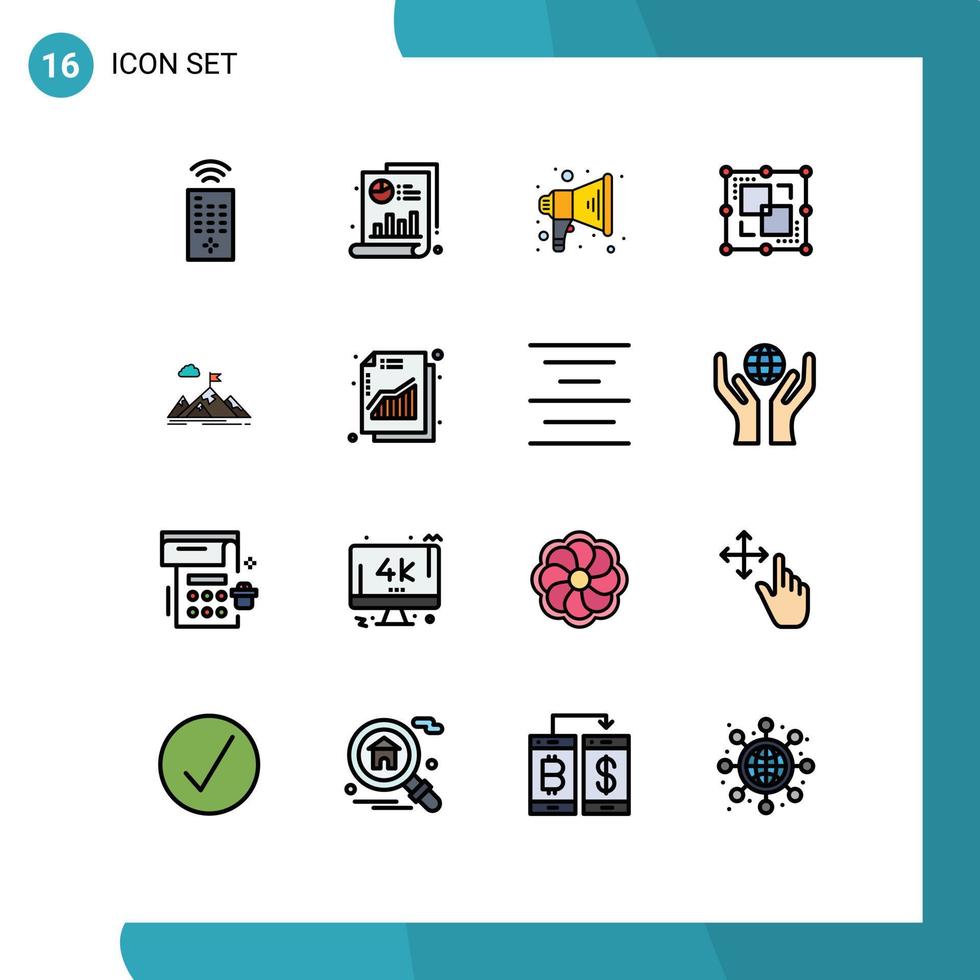 16 universell platt Färg fylld rader uppsättning för webb och mobil tillämpningar mål syfte megafon prestation korsas redigerbar kreativ vektor design element