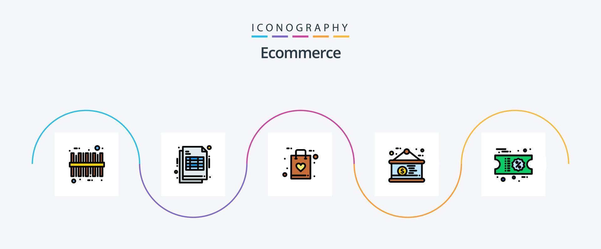 e-handel linje fylld platt 5 ikon packa Inklusive biljett. rabatt. affär. dollar tecken. valuta vektor