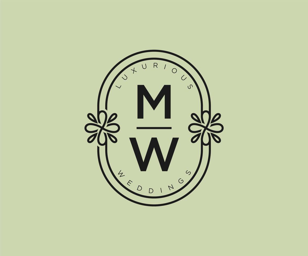 mw Initialen Brief Hochzeit Monogramm Logos Vorlage, handgezeichnete moderne minimalistische und florale Vorlagen für Einladungskarten, Datum speichern, elegante Identität. vektor