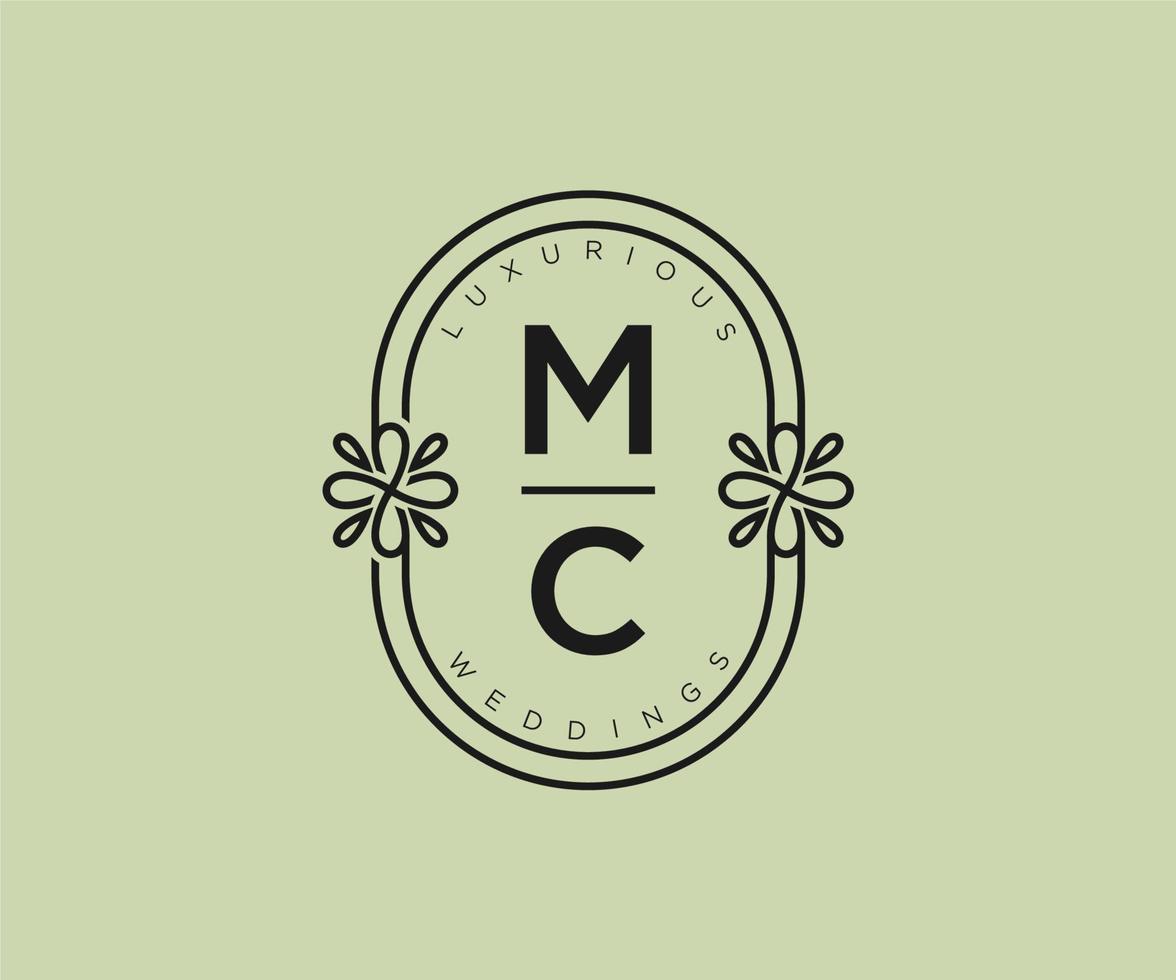mc Initialen Brief Hochzeit Monogramm Logos Vorlage, handgezeichnete moderne minimalistische und florale Vorlagen für Einladungskarten, Datum speichern, elegante Identität. vektor