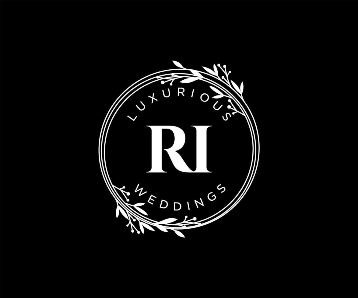 ri initialer brev bröllop monogram logotyper mall, hand dragen modern minimalistisk och blommig mallar för inbjudan kort, spara de datum, elegant identitet. vektor