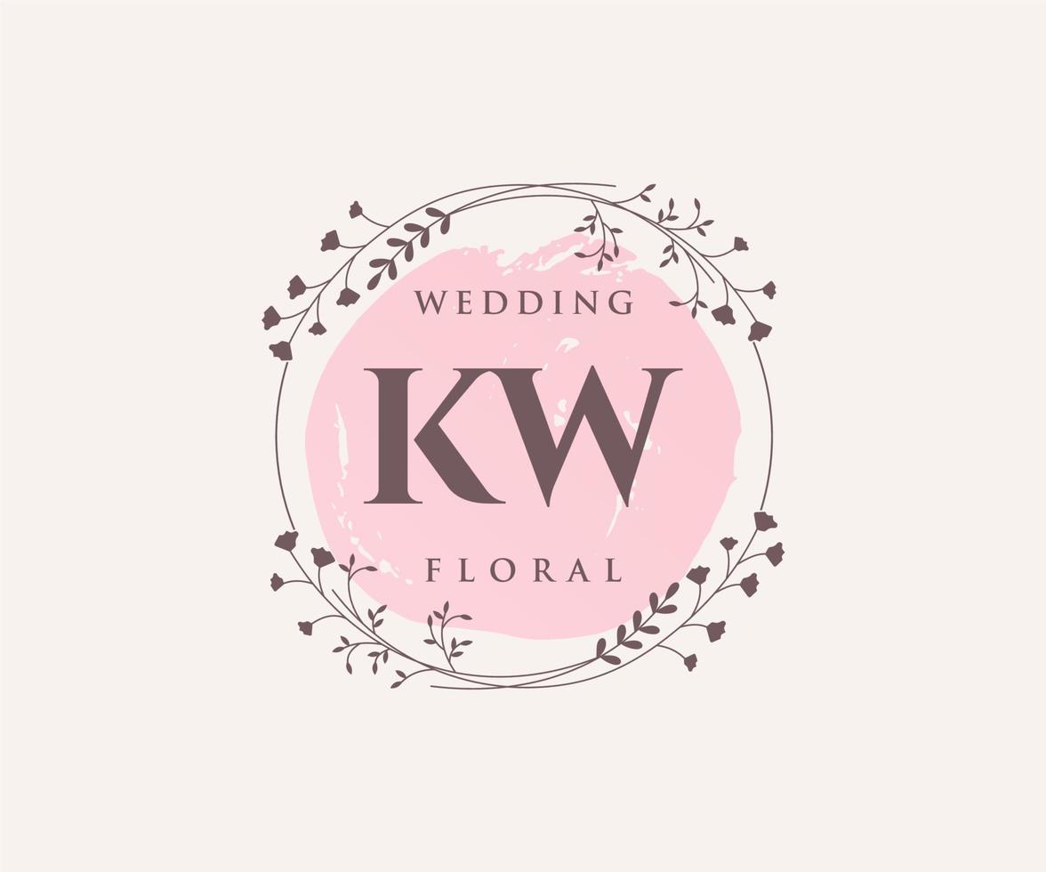 kw Initialen Brief Hochzeit Monogramm Logos Vorlage, handgezeichnete moderne minimalistische und florale Vorlagen für Einladungskarten, Datum speichern, elegante Identität. vektor