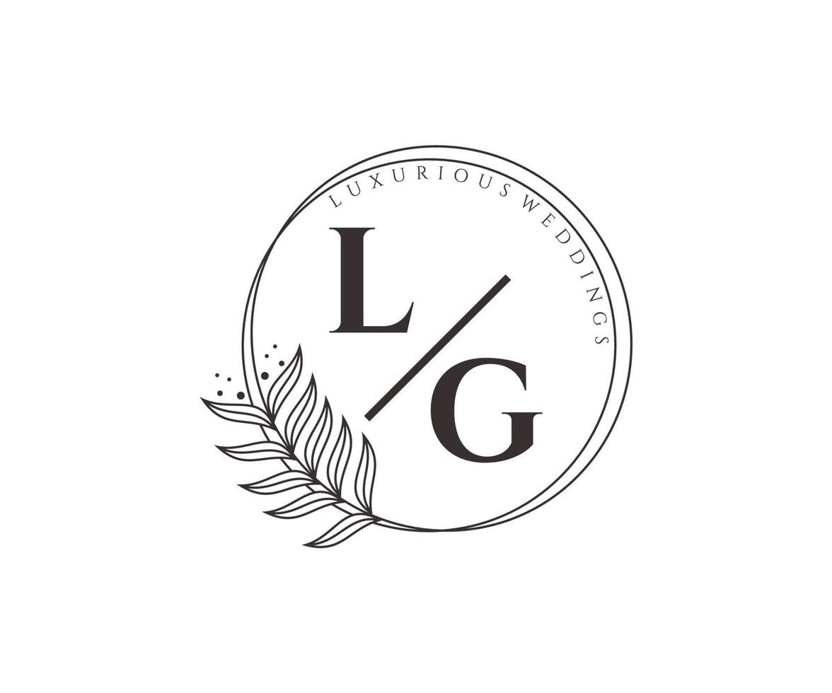 lg initialen brief hochzeit monogramm logos vorlage, handgezeichnete moderne minimalistische und florale vorlagen für einladungskarten, datum speichern, elegante identität. vektor