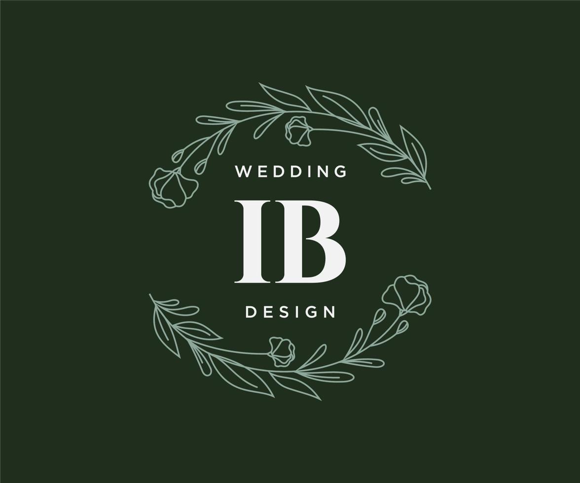 ib initialen brief hochzeitsmonogramm logos sammlung, handgezeichnete moderne minimalistische und florale vorlagen für einladungskarten, save the date, elegante identität für restaurant, boutique, café im vektor