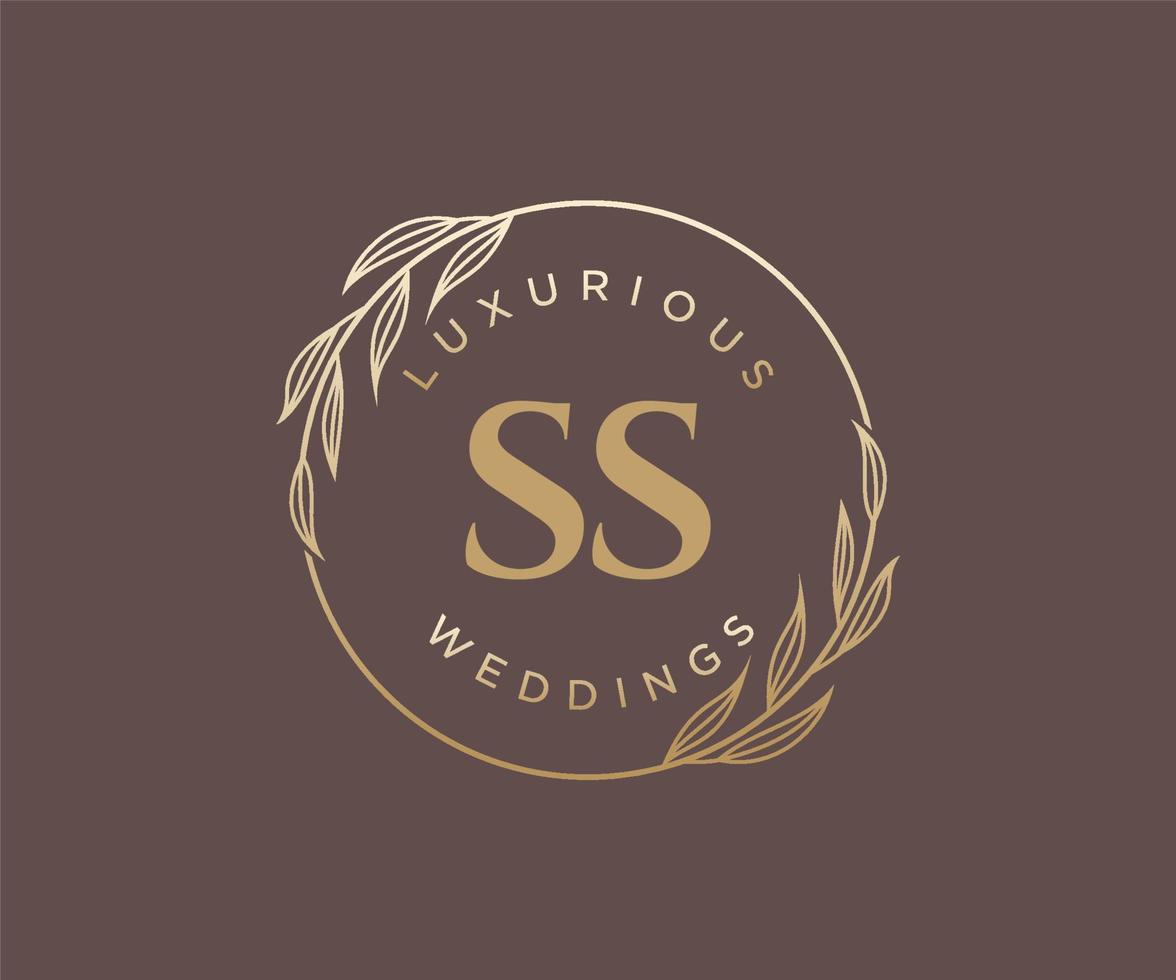 ss Initialen Brief Hochzeit Monogramm Logos Vorlage, handgezeichnete moderne minimalistische und florale Vorlagen für Einladungskarten, Datum speichern, elegante Identität. vektor