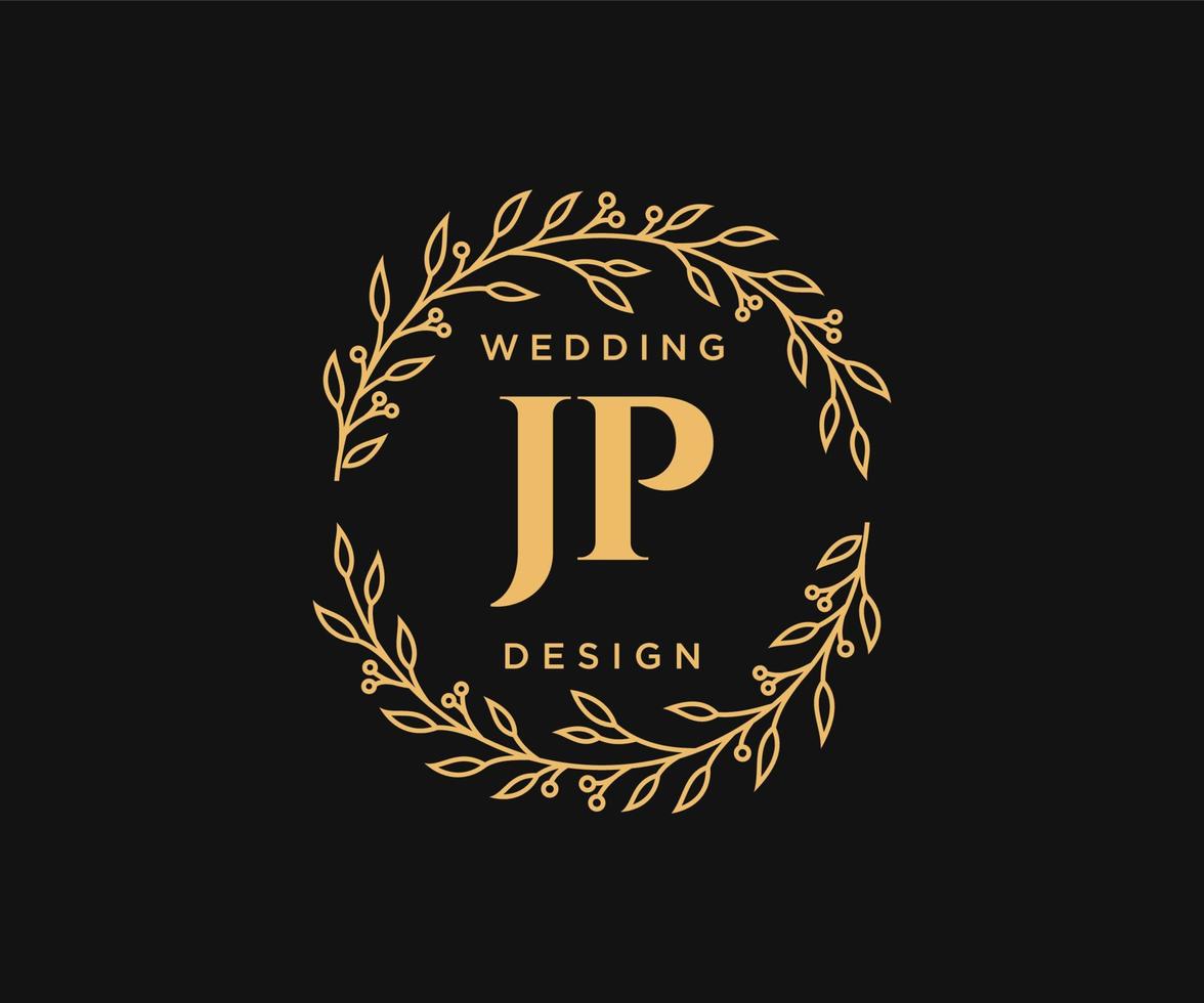 jp initialen brief hochzeitsmonogramm logos sammlung, handgezeichnete moderne minimalistische und florale vorlagen für einladungskarten, save the date, elegante identität für restaurant, boutique, café im vektor