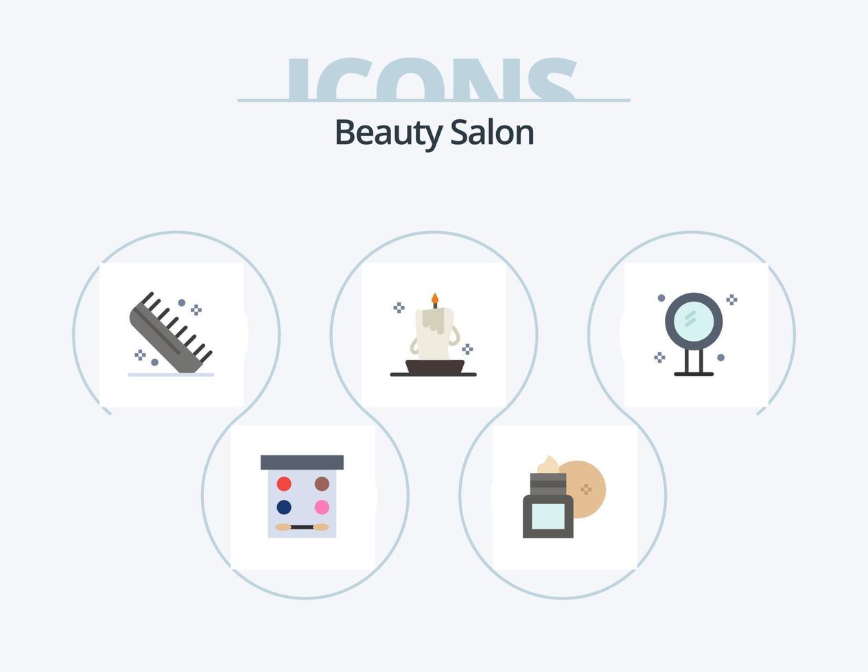 Schönheitssalon flach Icon Pack 5 Icon Design. Erleuchtung. Kerze. Hautreinigung. brennendes Licht. Friseur vektor