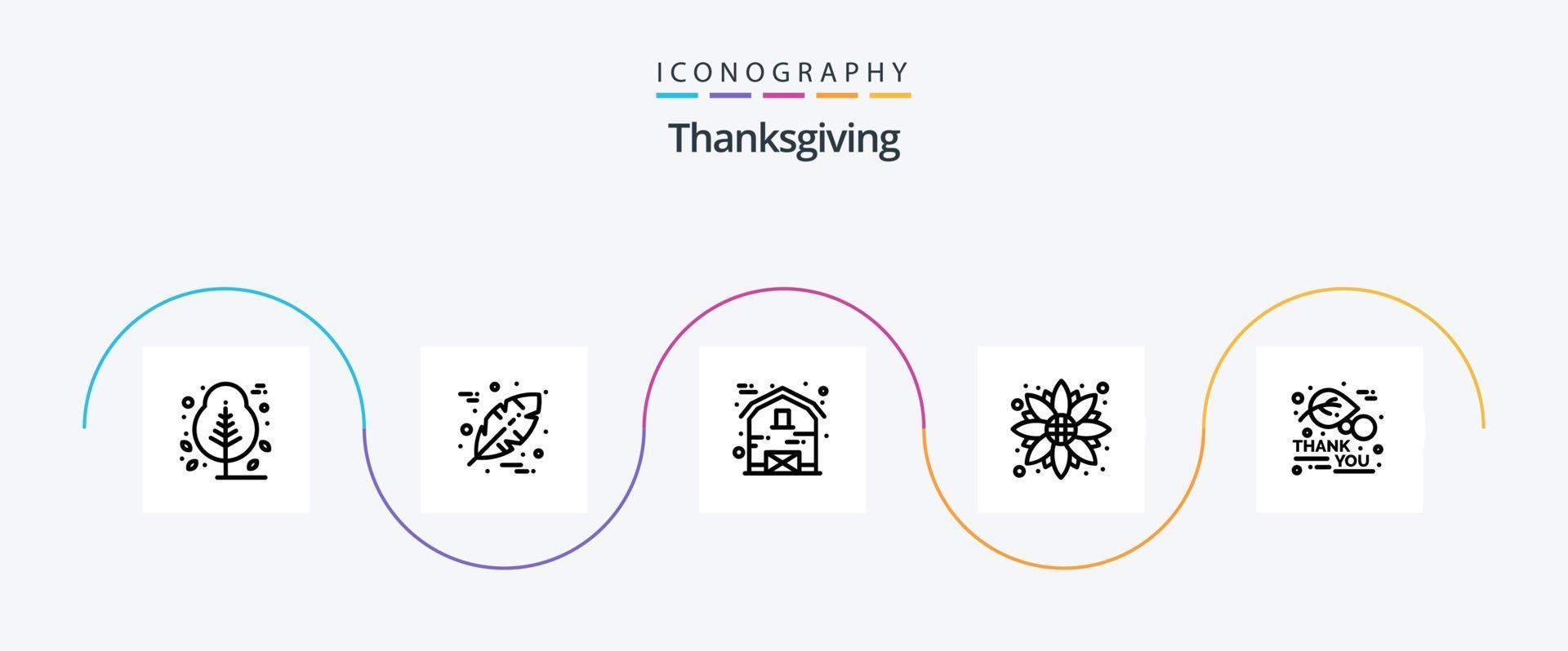 Thanksgiving Line 5 Icon Pack inklusive Blatt. danke tag. Bauernhof. das Erntedankfest. Blume vektor