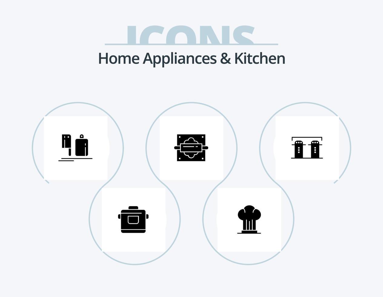Hem apparater och kök glyf ikon packa 5 ikon design. mat. kock. spis. kök. kök vektor