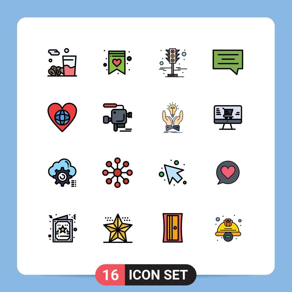 piktogram uppsättning av 16 enkel platt Färg fylld rader av hjärta miljö trafik ekologi chatt redigerbar kreativ vektor design element