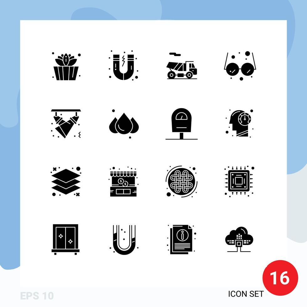 Gruppe von 16 soliden Glyphen Zeichen und Symbolen für Regenlichter transportieren leichte Feier editierbare Vektordesign-Elemente vektor