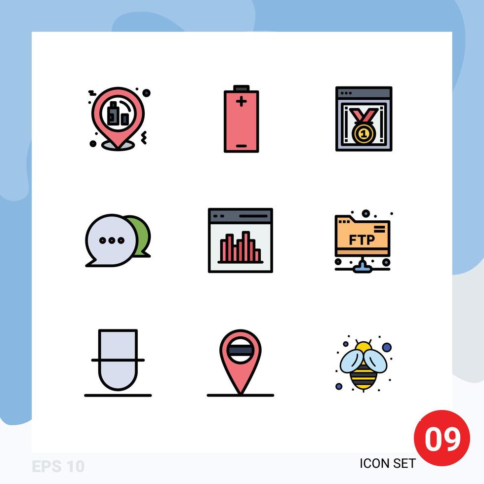 moderner Satz von 9 gefüllten flachen Farben und Symbolen wie Kommunikations-App bester Website-Nachrichten-Chat editierbare Vektordesign-Elemente vektor