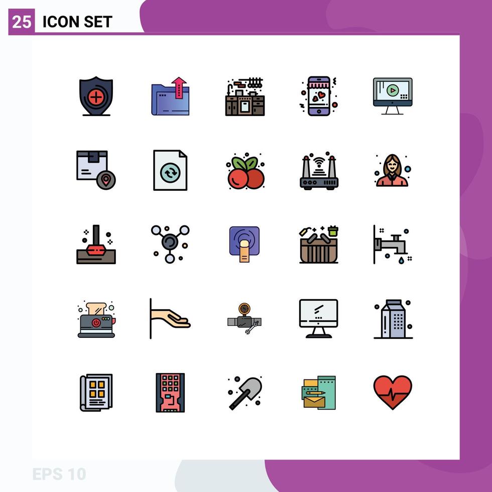 25 universell fylld linje platt Färg tecken symboler av låda spela kök övervaka mobil redigerbar vektor design element