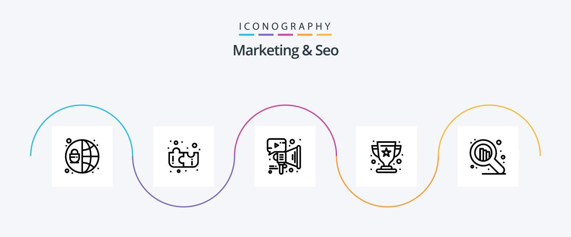 Marketing und SEO Line 5 Icon Pack inklusive . Aktie. Megaphon. seo. Gewinner vektor
